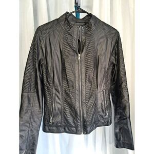 Vintage Guess Faux Leather Moto Biker Jacket Size Medium Laser Cut Lattice